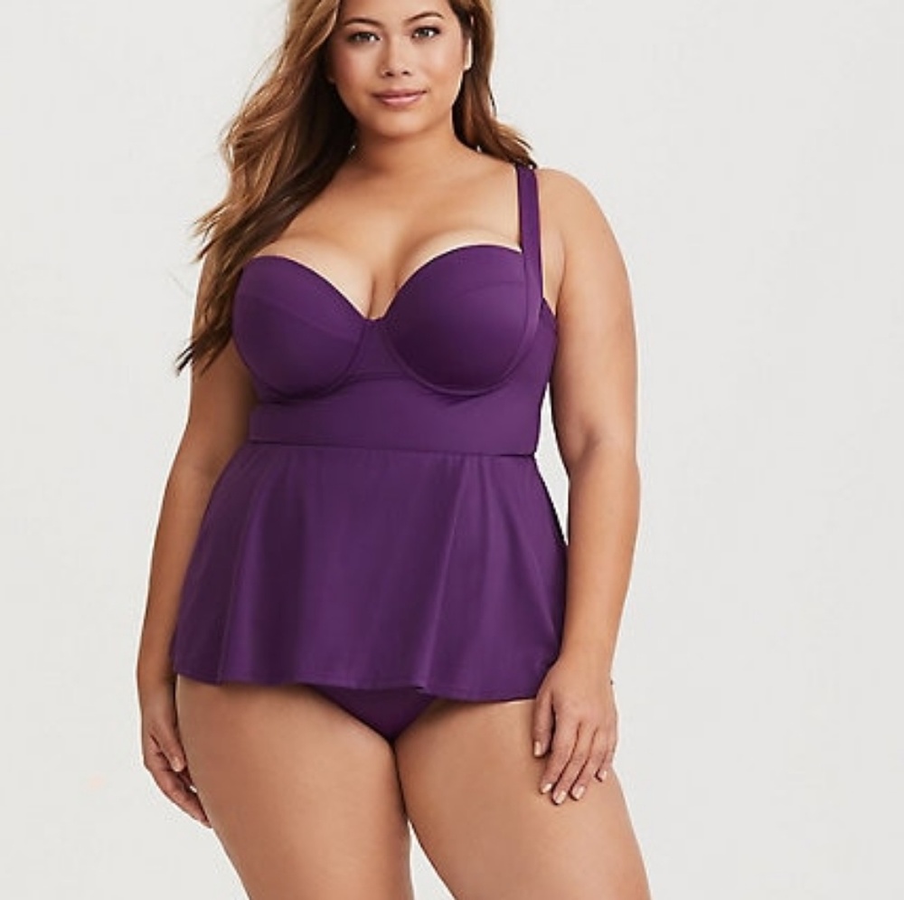 PURPLE PEPLUM PUSH-UP DEMI ONE-PIECE SWIMSUIT